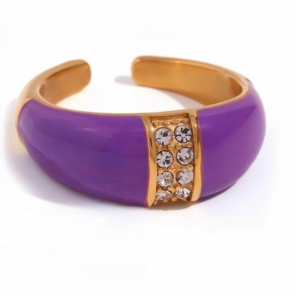 18K Gold Plated Chunky Ring*Open Ring*Purple Enamel Zircon*Colorful*MJ